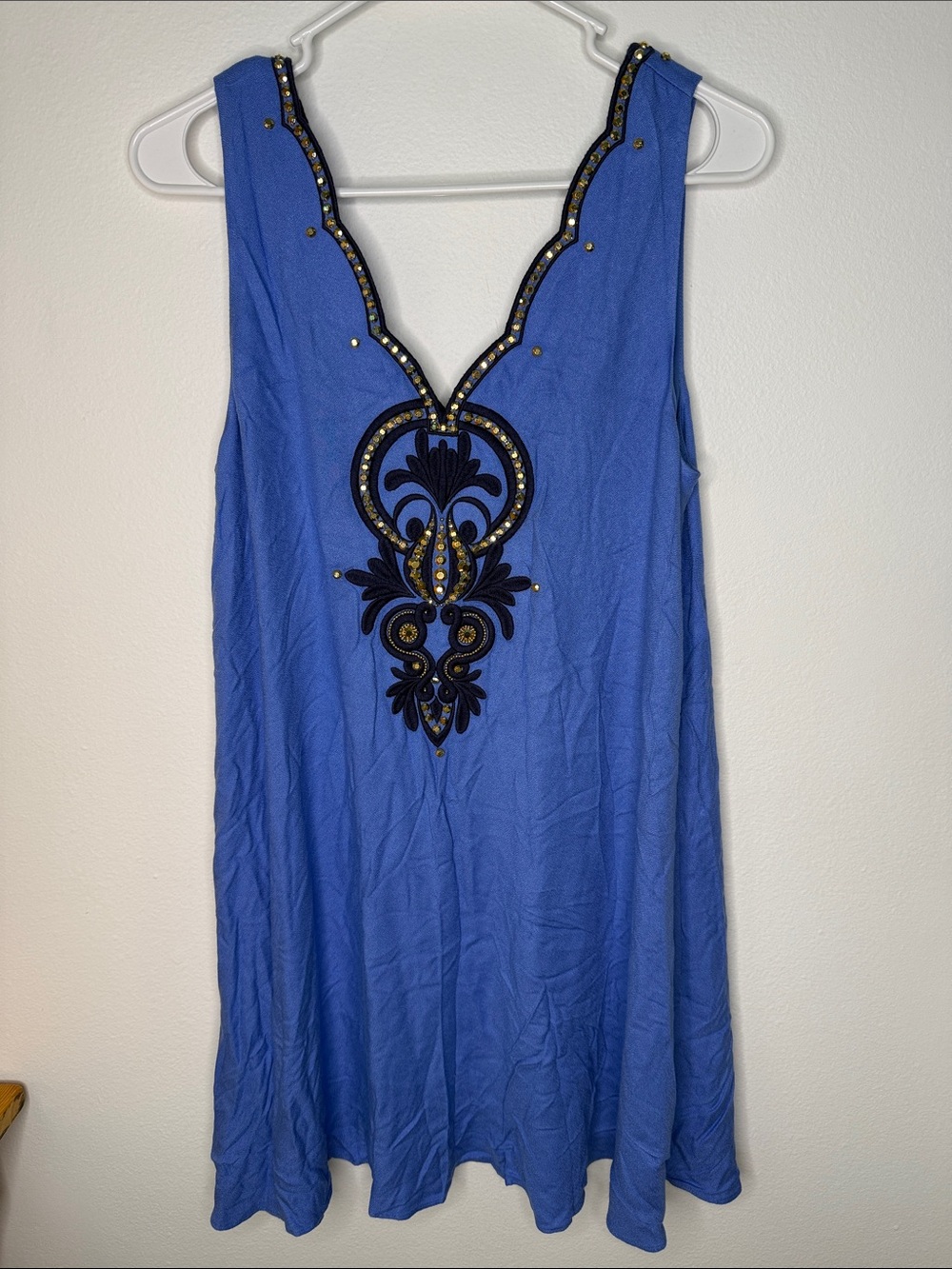 Lilly Pulitzer Owen Dress Navy Blue Gold Sequin V-Neck Medallion Size S